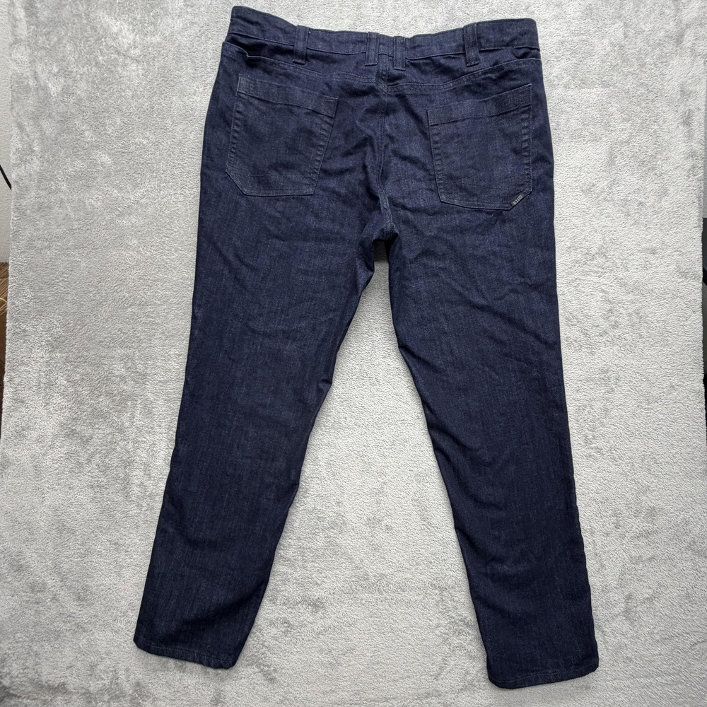 5.11 Jeans Mens 40x30 Blue Slim Tapered Dark Wash Denim Zip Pockets Logo Tab - Picture 7 of 7